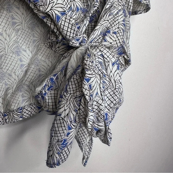 Maeve Anthropologie Blue Pineapple Print Ruffle Cropped Blouse Size Small - Picture 6 of 11